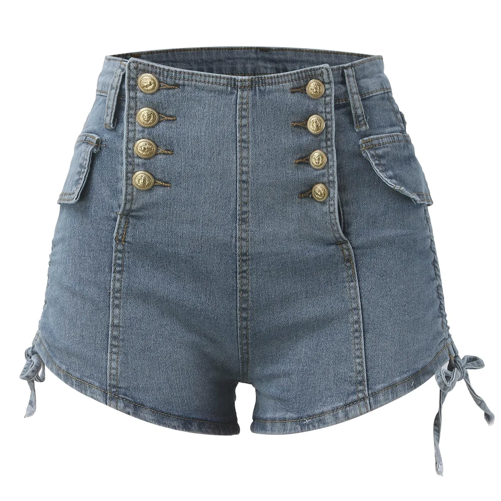 

Women Button Down Casual A-Line Denim Shorts Pockets High Waisted Mini Hot Jean Short Pants Mujer Spring Summer Microstretch