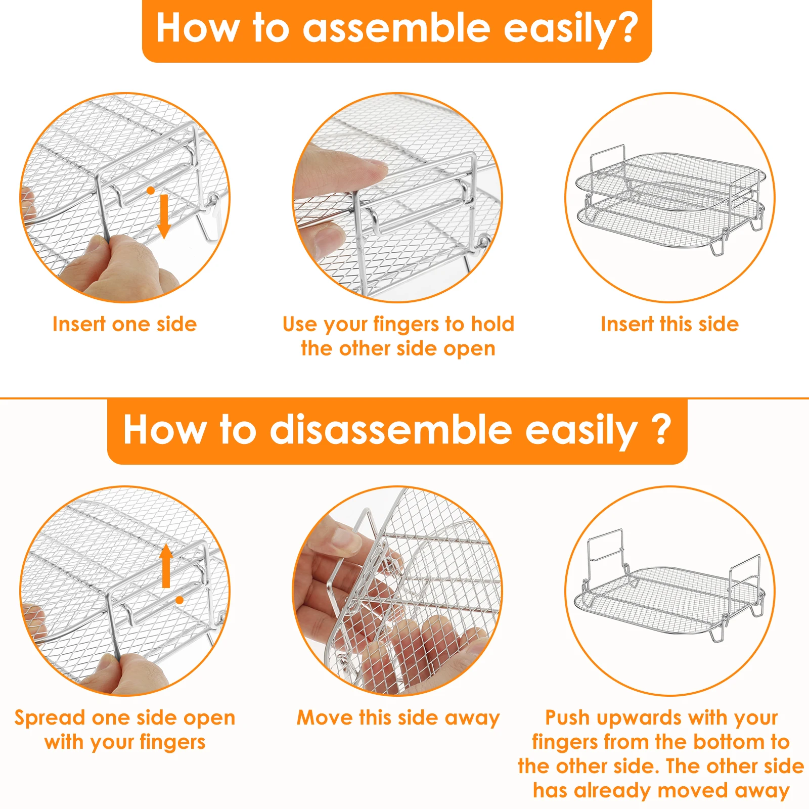 Air Fryer Rack Stackable Grills Skewer Racks Air Fryer Universal Accessories Stainless Steel Meat BBQ Holders for Baking Cooking