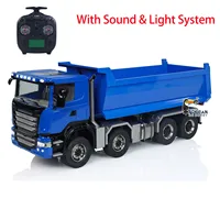 ON Sale 8x8 RC 1/14 Hydraulic Roll On Off Dump Truck Metal Full Dumper Car Tipper Model 3-speed Transmission Sound Light RC Toys 1