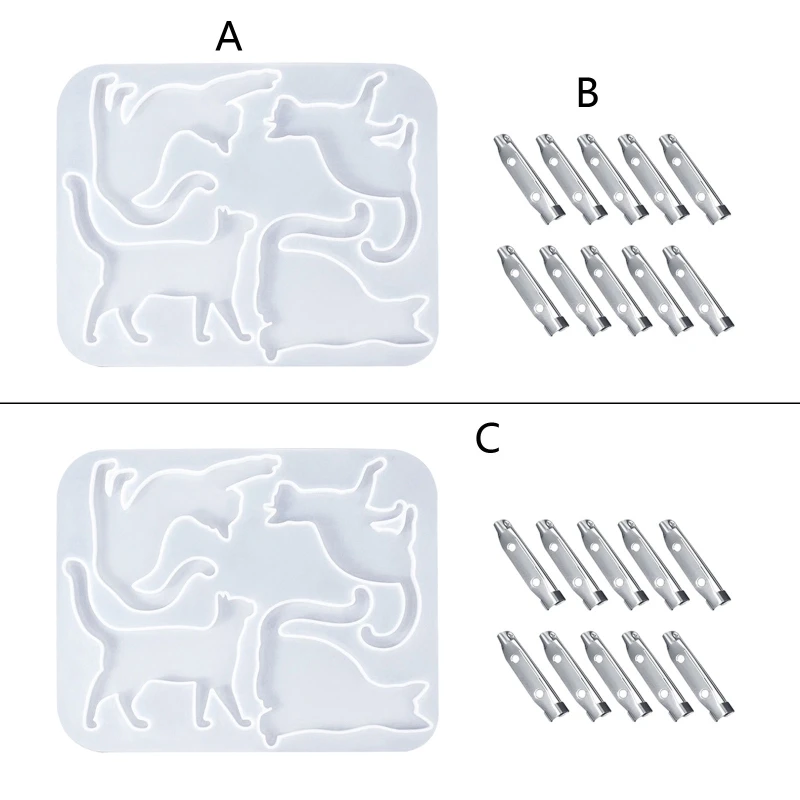 E0BF 3D Cartoon for Cat Silicone Brooch Mold Epoxy Resin Craft Making Accessory for DIY Pendant Jewelry Keychain Tool Crafts
