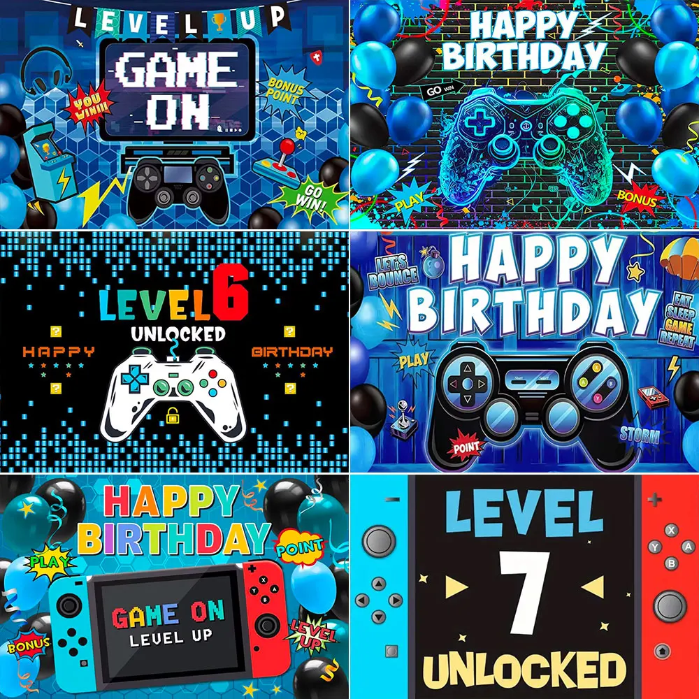Videospiel Level Up Entsperrt Jungen Kinder Geburtstag Party Dekoration Game Controller Angepasst Banner Hintergrund Fotografie Requisiten