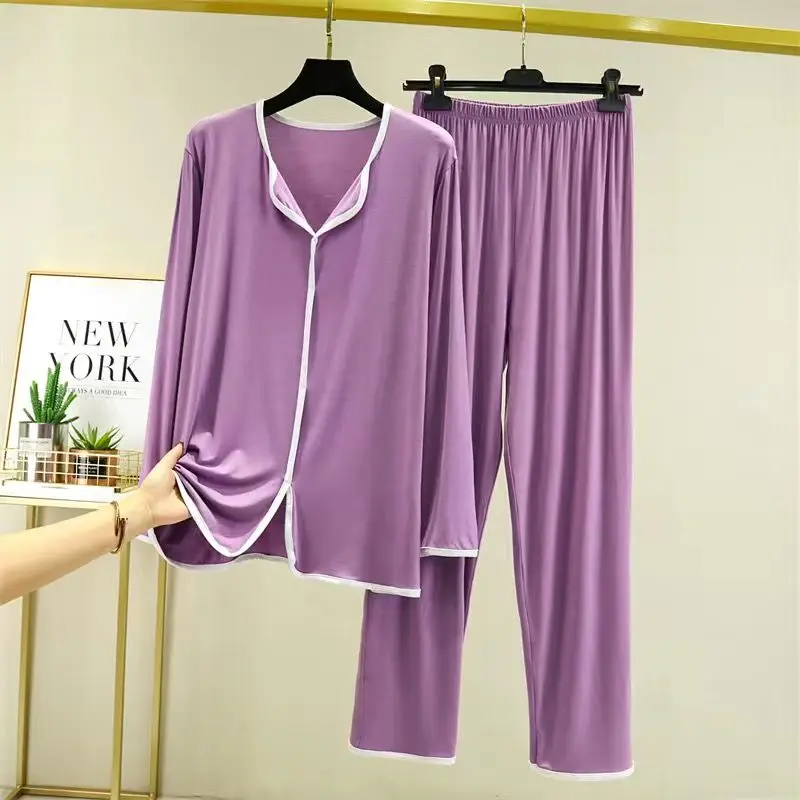 Women Modal Sleepwear Spring Autumn Pajamas Set Large Size Loose Thin Section Long-sleeved Homewear Suit Casual Two-piece Set