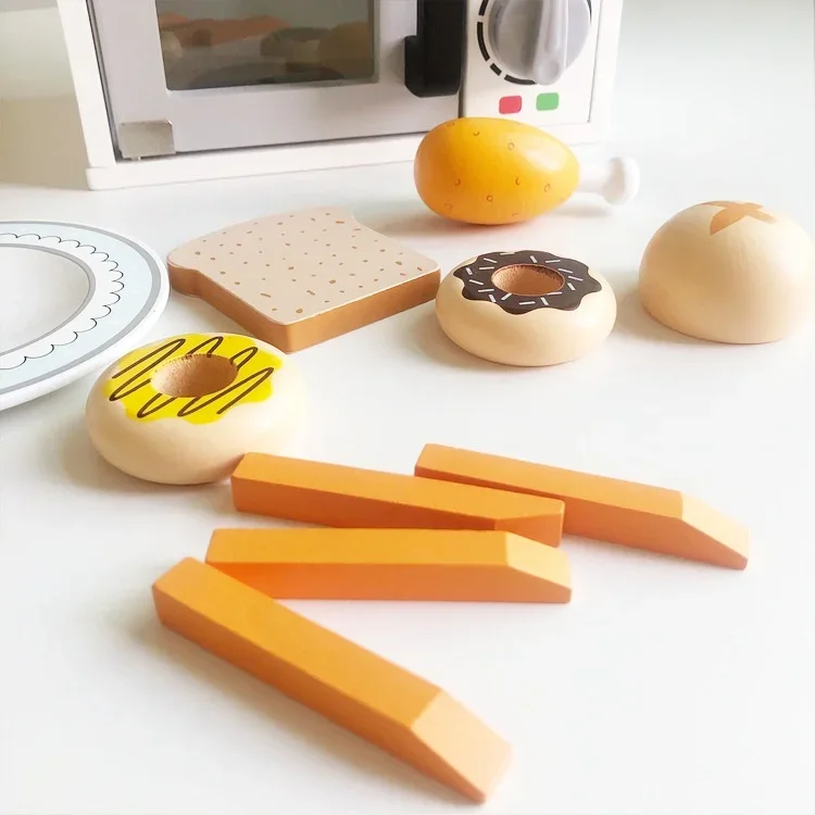 Wooden Children's Microwave Oven Oven Baking Toy Simulation Kitchen Play House Parent-child Interaction Toys Kitchen 3