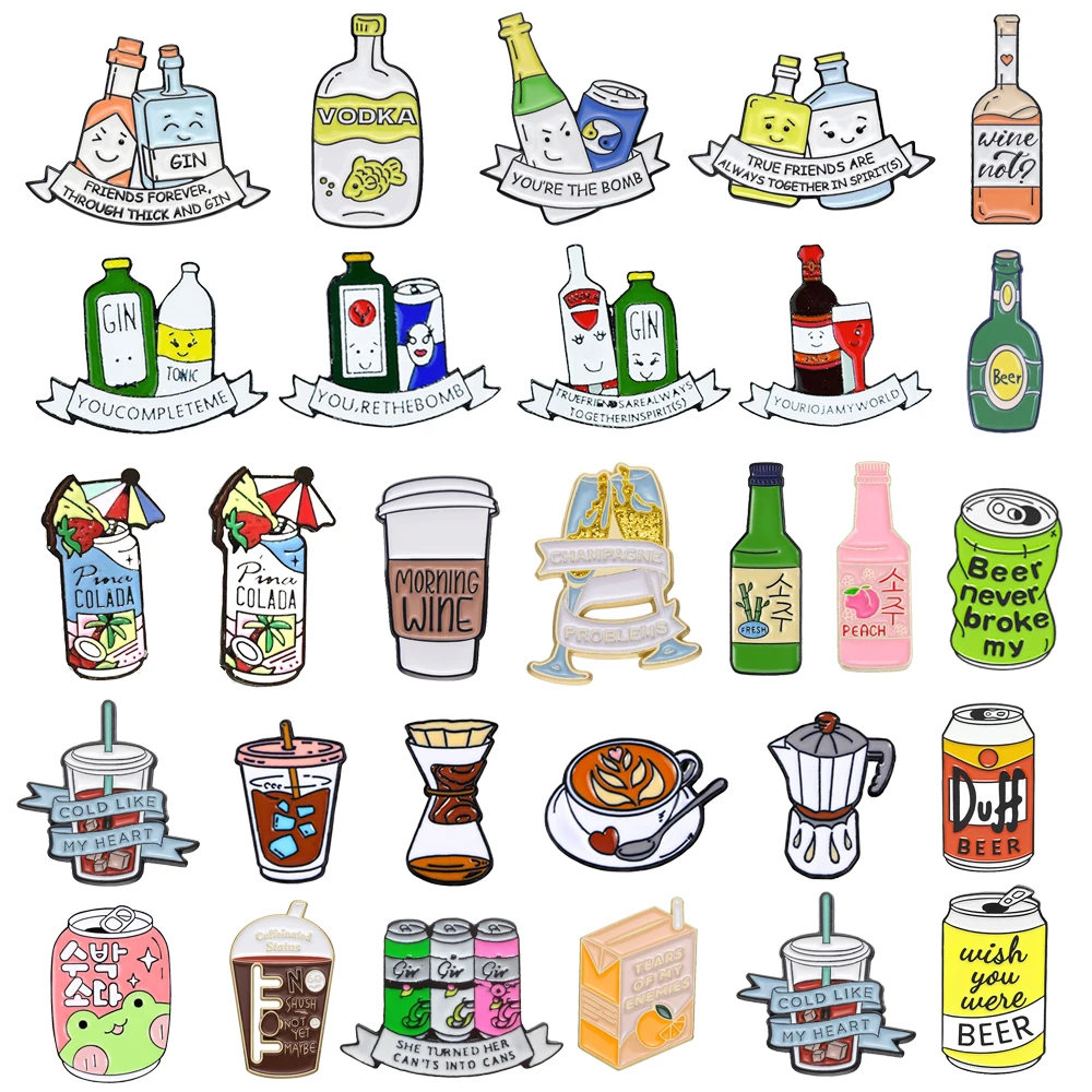 

Металлическая брошь в виде бутылки вина, пива, вина, колы, кофе, шампанского