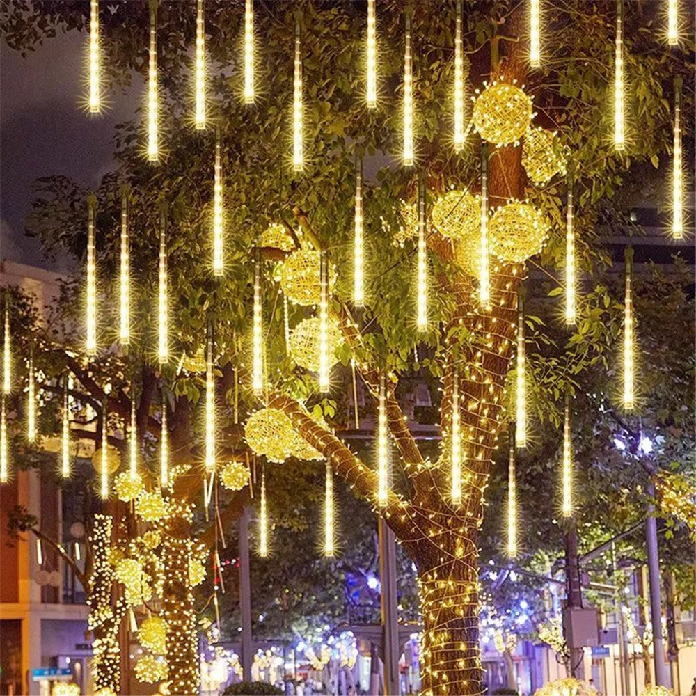 

EU/US Plug 8 Tubes Fairy Light LED Meteor Shower Light Christmas Decoration 30/50cm Holiday String Wedding Decor Garden Light