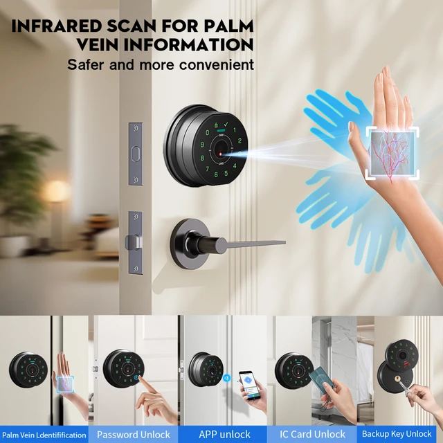CDOK K10 smart lock, palm vein/fingerprint unlocking, support remote dynamic password, alloy material, safe and durable 2