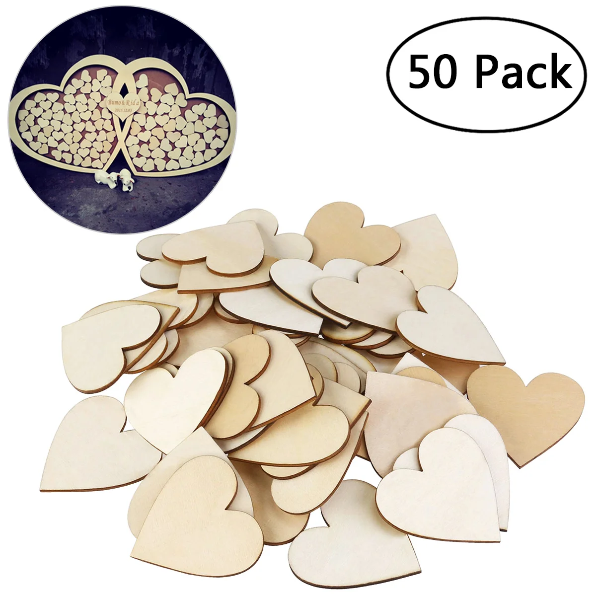 

WINOMO 50pcs 40mm Blank Heart Wood Slices Discs for DIY Crafts Embellishments (Wood Color)