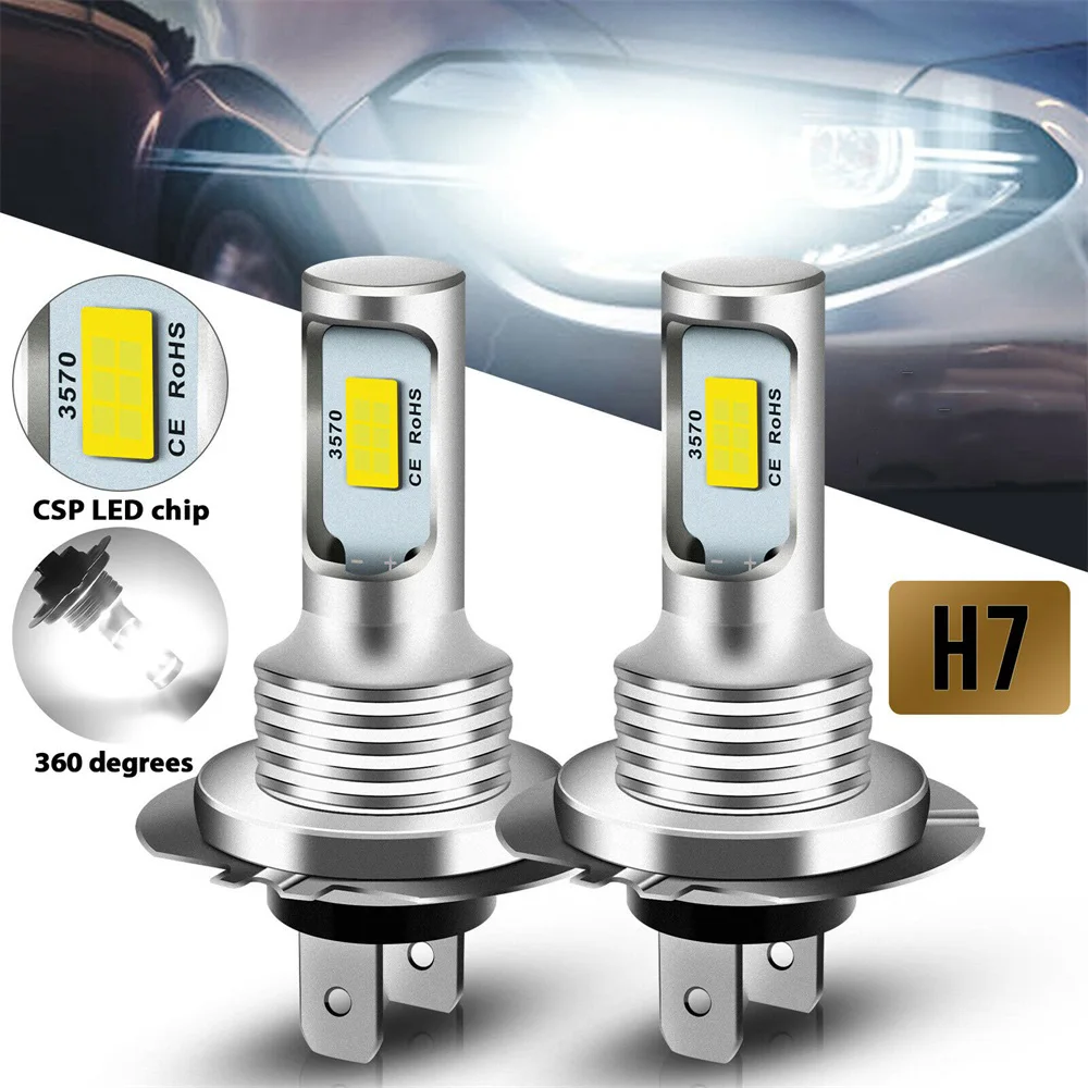 2Pcs H7 H4 Led Super Bright CSP Car Fog Light Bulbs H1 H8 H9 H11 9005 9006 Headlight DRL Lamp Kit High Low Beam 6000K 12V Led Car Lights