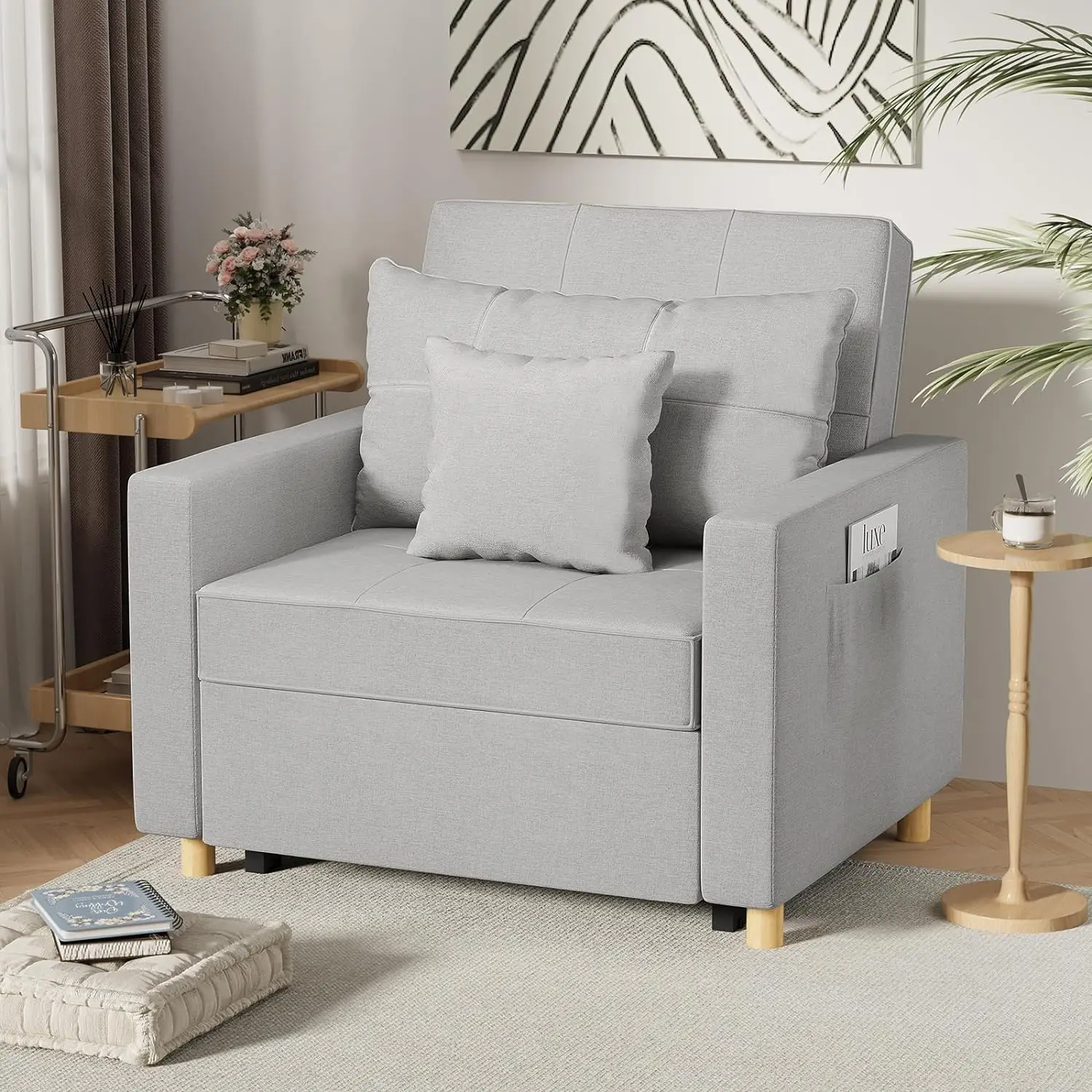 

40 inch sleeping chair bed in three, multifunctional sofa bed adjustable, made of modern linen fabric