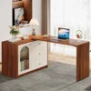 L Shaped Computer Desk with Drawers, Modern Corner Home Office Desk with Reversible Storage Cabinet, Study Writing Desk 1