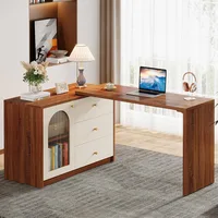 L Shaped Computer Desk with Drawers, Modern Corner Home Office Desk with Reversible Storage Cabinet, Study Writing Desk 1