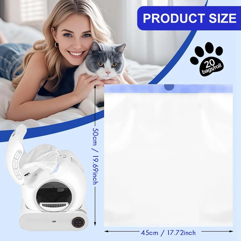 5 X 15Count Trash Bags For Automatic Cat Litter Box Self Cleaning,Replacement Liners For Robot Box,Drawstring Waste Bags