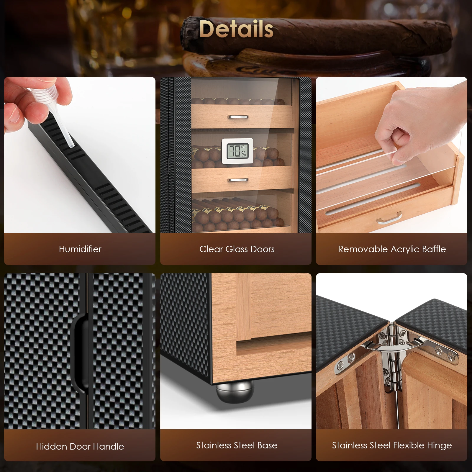 Cigar Humidor Storage 100-150 Counts 3 Layer Desktop Large Wooden Carbon Fiber humidor cigar humidor