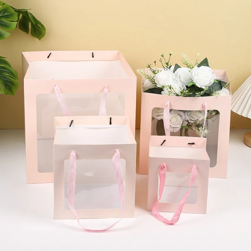 Creative Flower Tote Bag Portable Foldable Gift Box with Transparent Window, Elegant Pr... - SKU PPB02029 - UGI Packaging