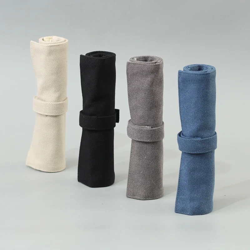 

Simple Literary Canvas Scroll Pen Bag, Ancient Chinese Style Pen Curtain for College Students, Stationery Bags for Men and Women