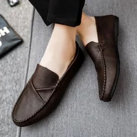 Men's Summer Casual Slip-On Leather Shoes Driving Lightweight Work Shoes Breathable Comfortable Polyurethane Rubber Soles