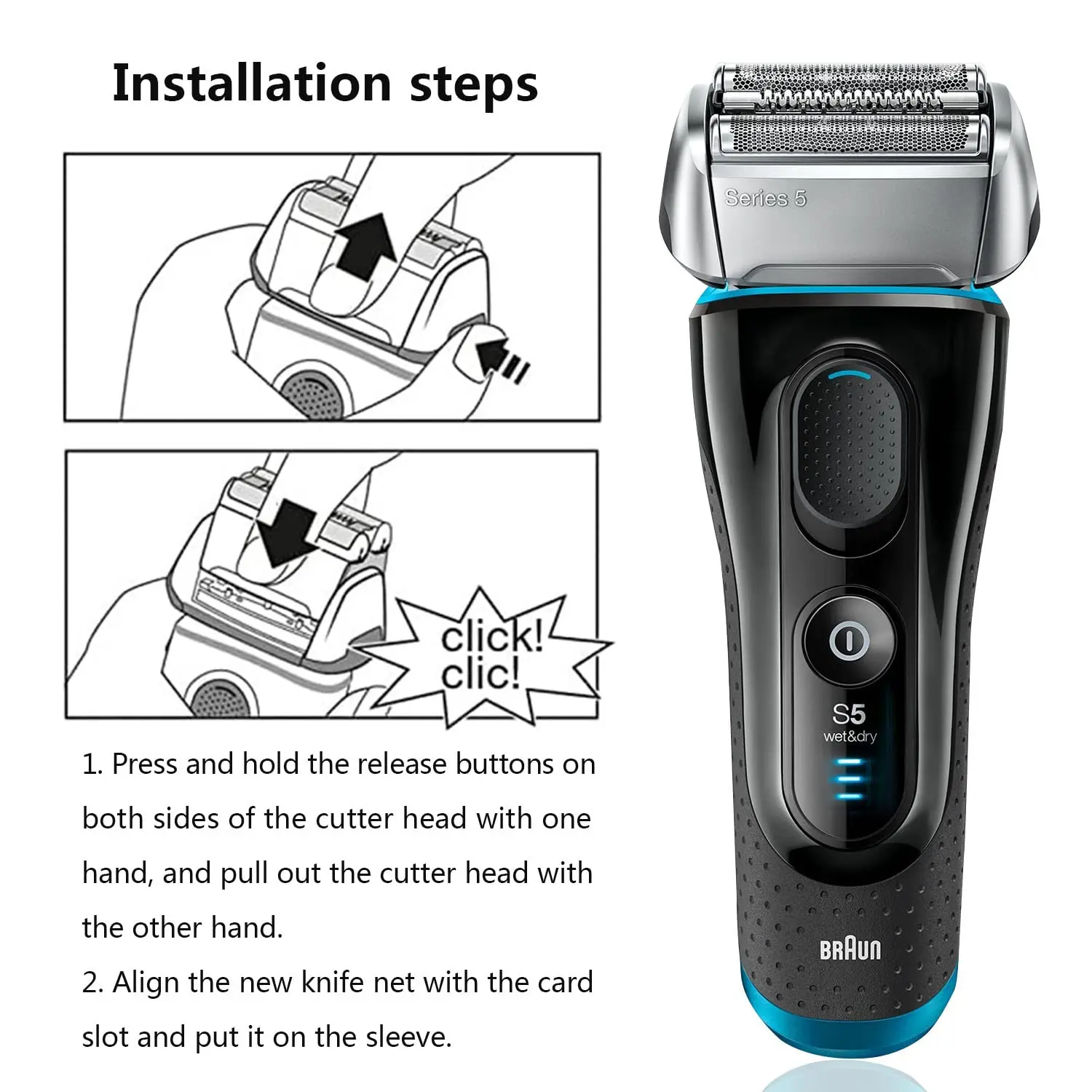 Cassette De Rechange Tête De Rasoir 52B/52S Pour Braun Série 5 (5020, 5030, 5040...) - Neuf
