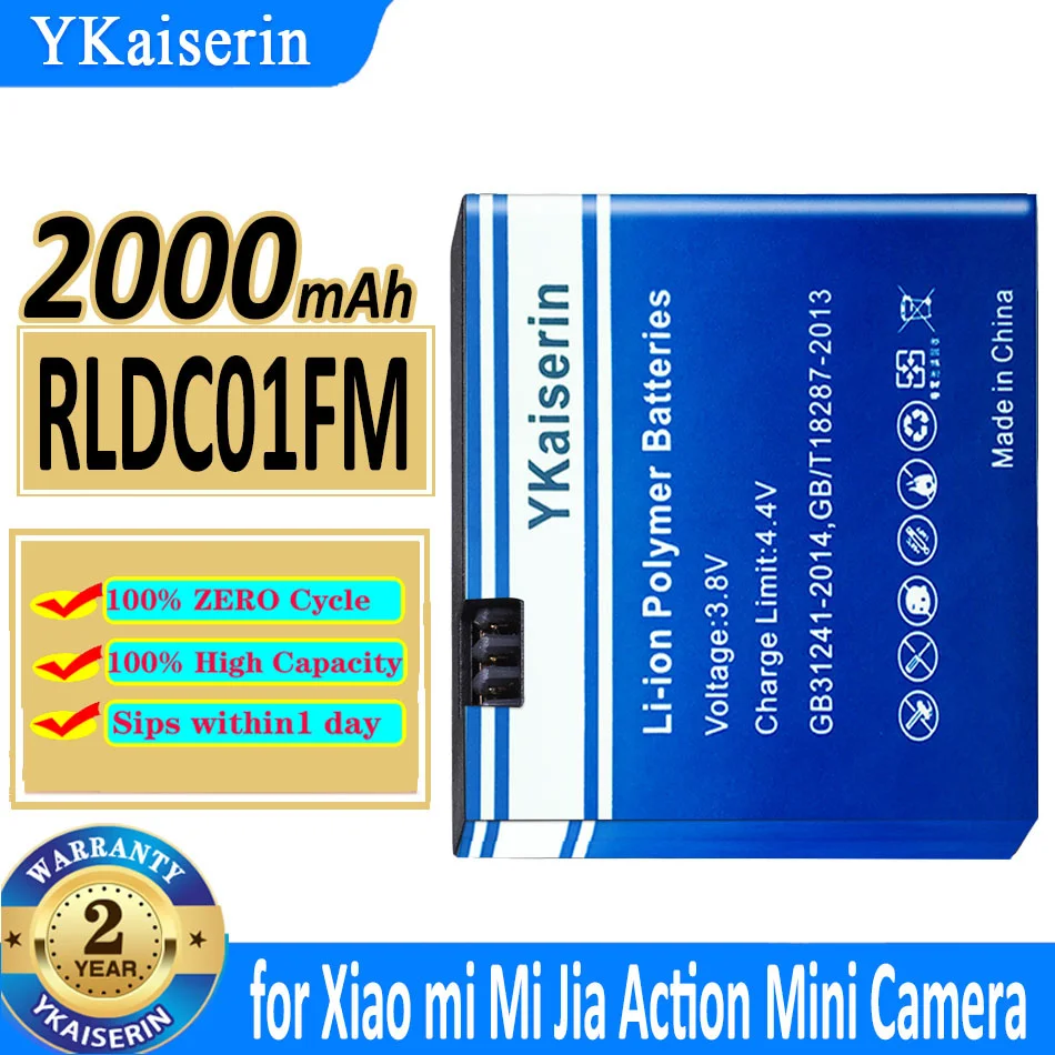 

2000mAh YKaiserin Battery RLDC01FM for Xiao mi Mi Jia Action Mini Camera Bateria