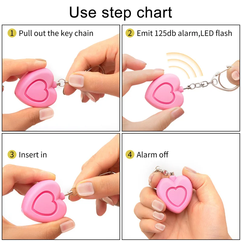 Female Self-defense Magic Weapon Personal Heart-shaped Burglar Alarm 130db High Decibel Children's Call for Help LED Torch