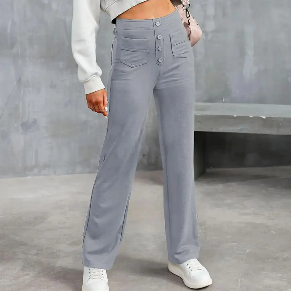 

Women Multiple Button Pocket Solid Straight Leg Pants Street Chic High Waist Casual Trousers Female 2024 Spring and Autumn New