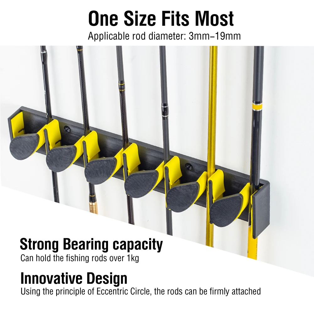 Fishing Rod Holder Wall-Mounted Holds Up To 6 Rods Vertical Display Storage Rack