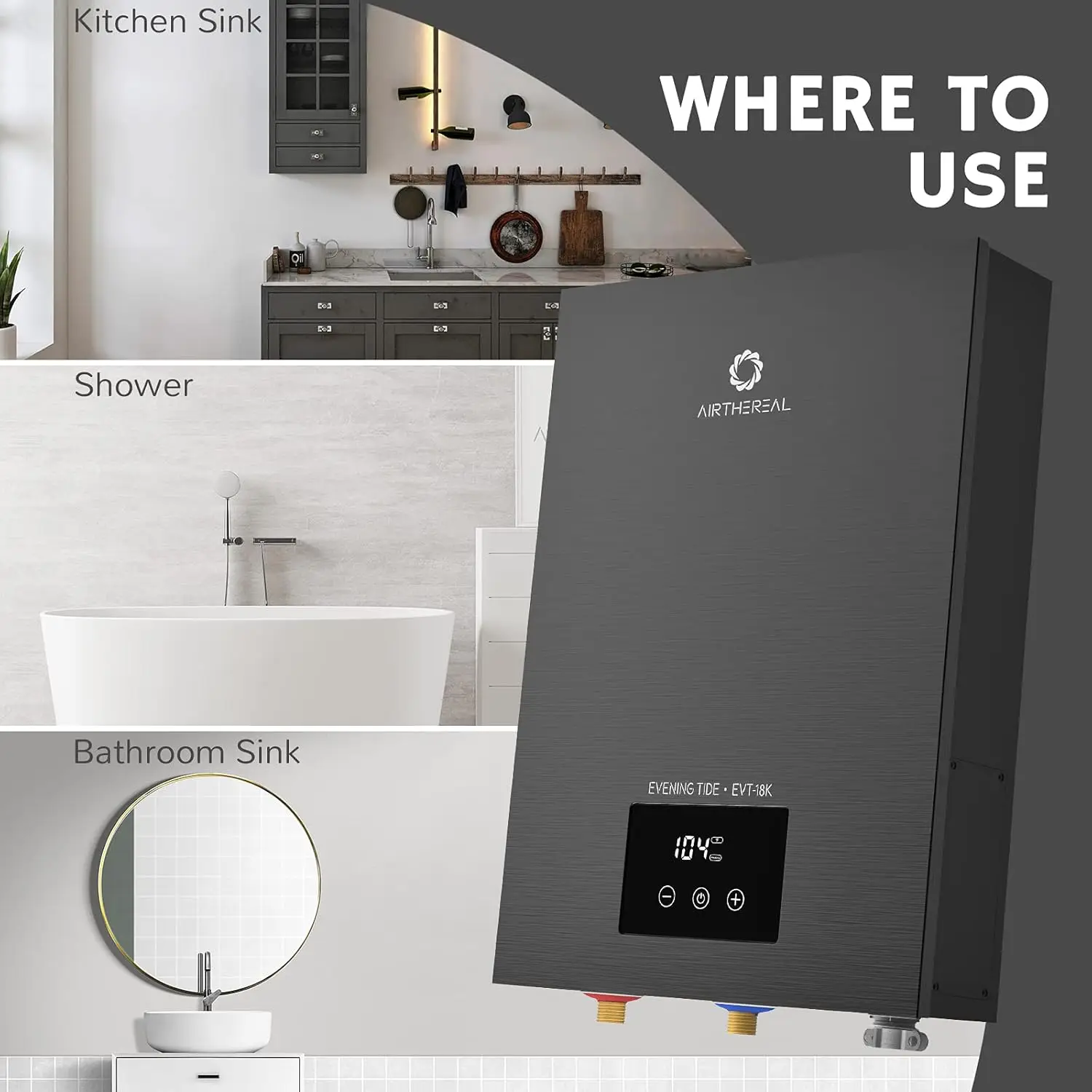 Electric Tankless Water Heater 18kW 240Volts-Endless On-Demand Hot Water-Self Modulates to Save Energy Use