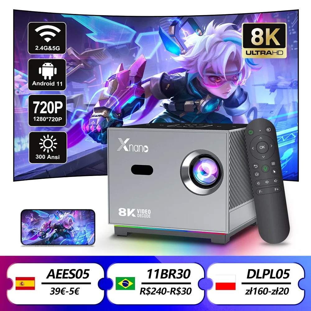 Projector X3 4k WIFI Android 11 Projectors for Phones 300ANSI Dual Wifi6 BT5.0 1920*720P Cinema Portable Mini Projector Led Projector