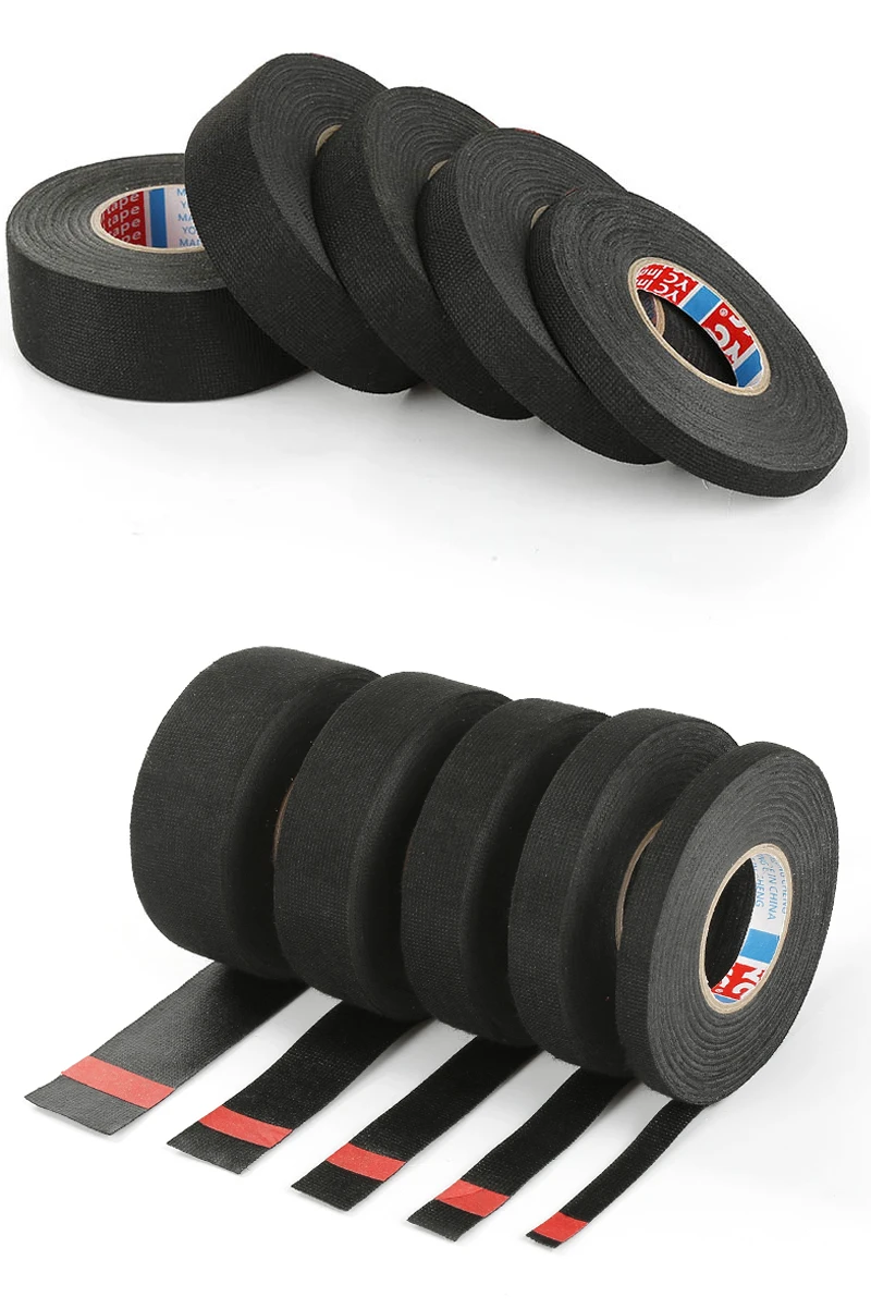 15M 9/15/19/25MM Heat-resistant Adhesive Cloth Fabric Tape For Automotive Cable Tape Harness Wiring Loom Electrical Heat Tape