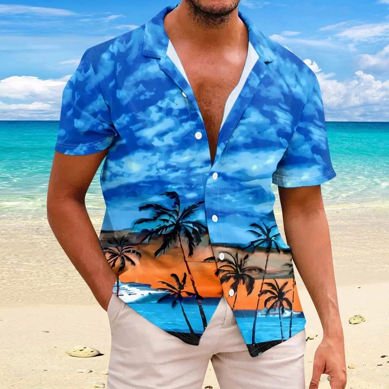 

New 3d Coconut Tree Printed Hawaiian Shirts 2024 New Short Sleeved Shirt Summer Fashion Men Tops Loose Oversized Shirts For Men