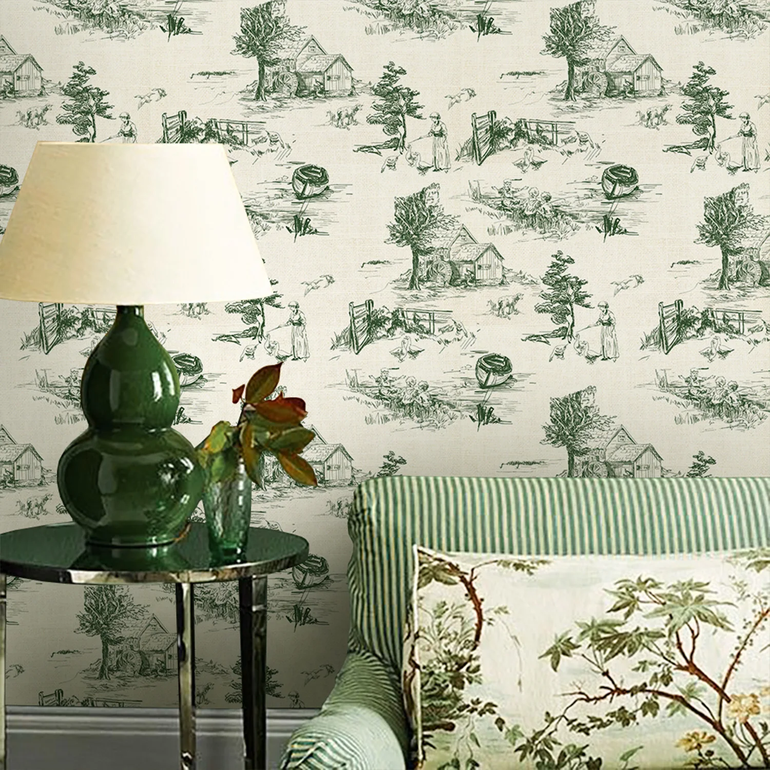 Sepia Toile de Jouy Wallpaper French 20th Century in Misc