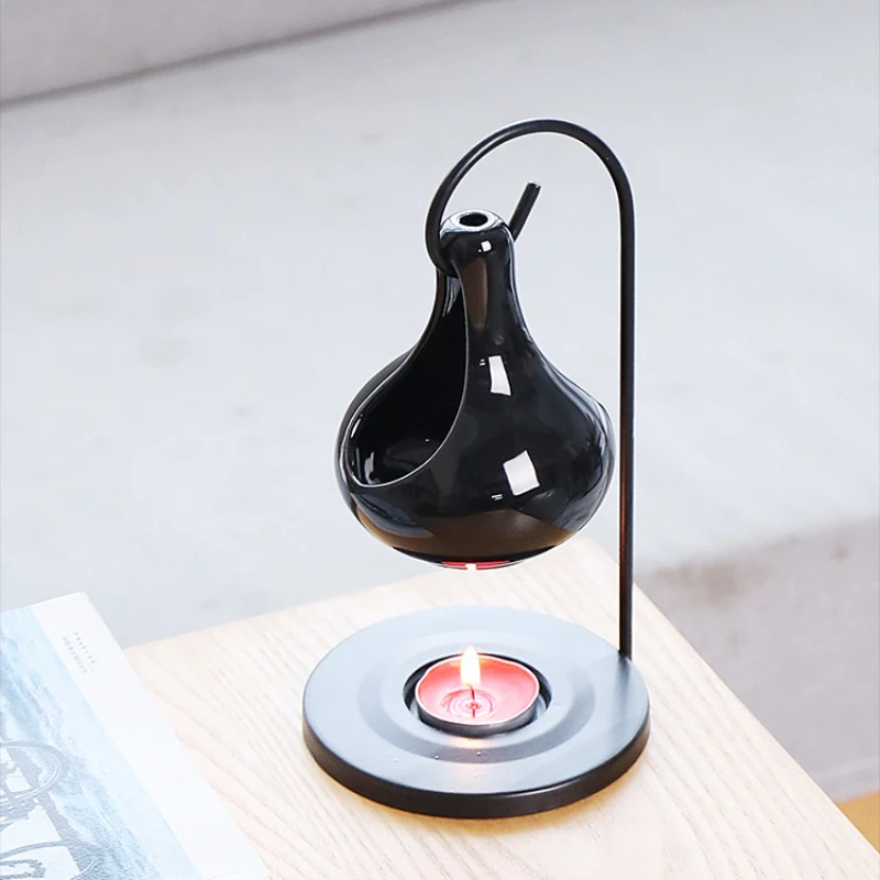 Hanging Stove Aromatherapy Black Candles Ceramic Incense Holder Tea Light Wax Melt Burner Iron Essential Oil Tealight Warmer