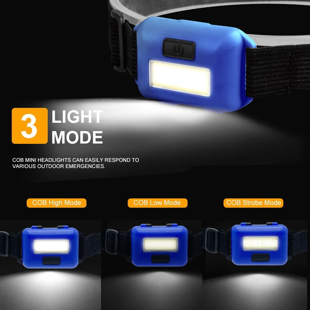 Head Flashlight,Cob Headlamp Portable Lighting COB Headtorch LED Headlamp Mini Battery Headlight 3 Modes Waterproof Flashlights for Outdoor Camping Hiking