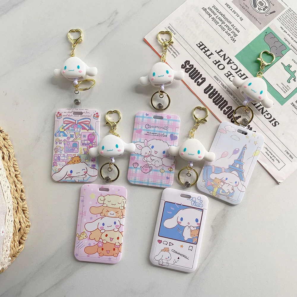 

Kawaii Sanrio Anime Keychain Dolls Retractable Card Holder Cinnamoroll Series Credit Card Student Bus Card Cover Holiday Gifts