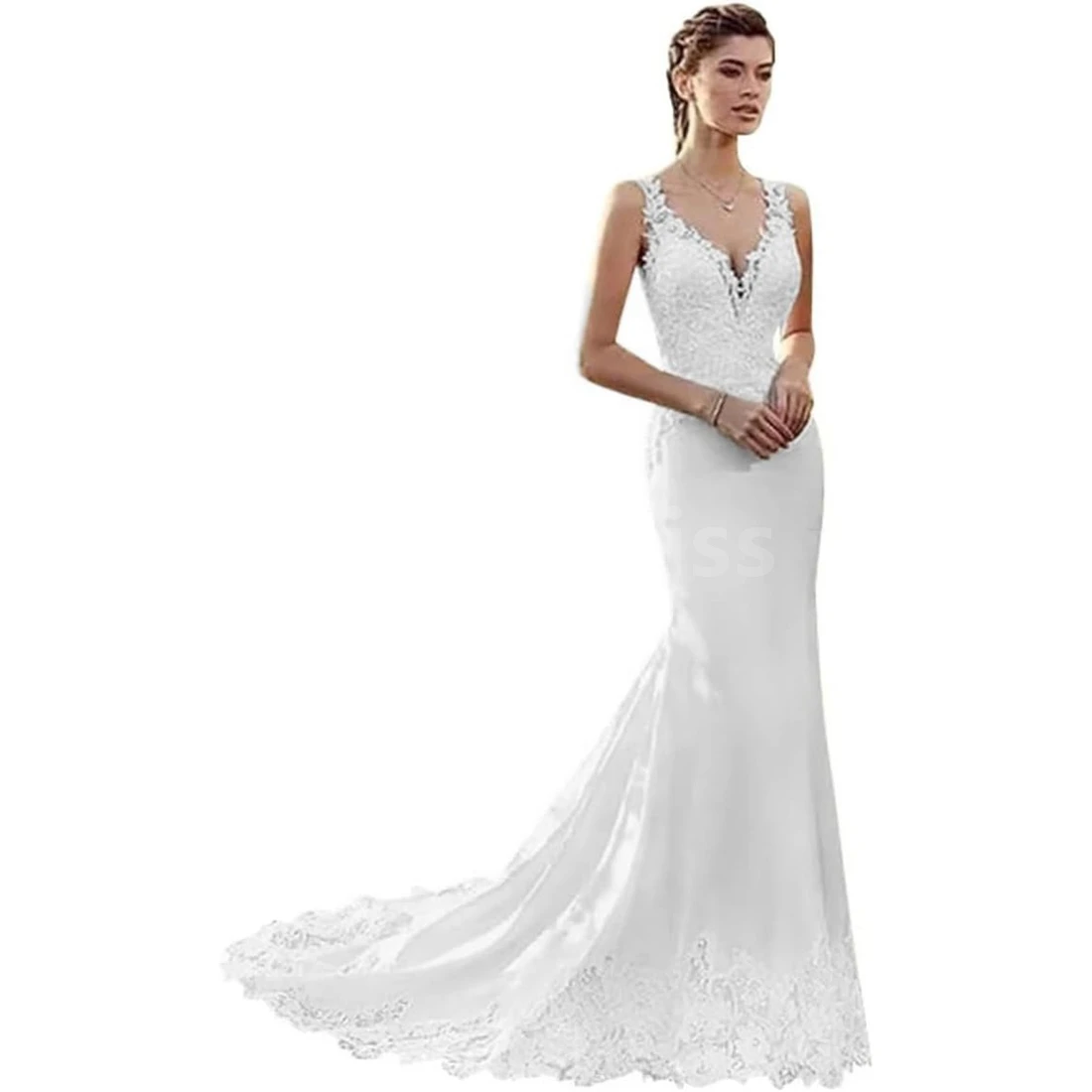 Mermaid Wedding Dress with Lace Applique and Sweep Train Bridal Gown Customized 4