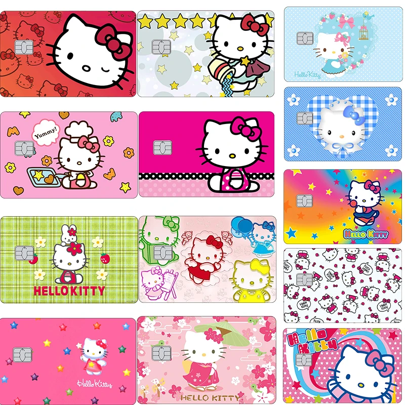 

2023 Fashion Hello Kitty Anime Diy Skin Stickers Film Tape Case Kawaii Cartoon Girls Bus Credit Debit Card Matte Cover Gifts Toy