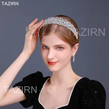 New Cubic Zirconia Wedding Bride Headband Sweet 16 Princess CZ Tiaras and Crowns for Women Prom Party Hair Jewelry Accessories