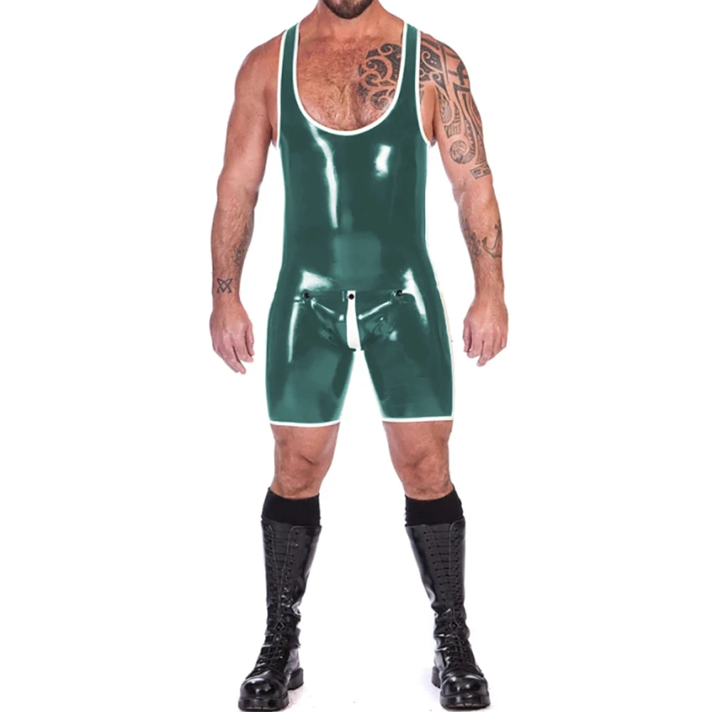 Mens Tank Leotard Punk Sleeveless One-piece Bodysuit U-neck Button Open Crotch Singlet Jumpsuit