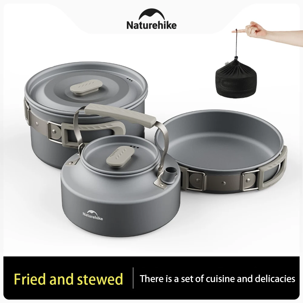 Camping Cookware Set Portable Stainless Steel Frying Pan Hanging Pot Hiking Picnic Tableware