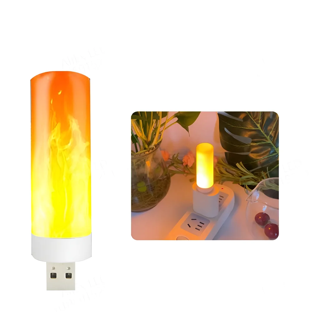 LED USB Atmosphere Light Flame Flashing Candle Lights Book Lamp for Power Bank Camping Lighting Cigarette Lighter Effect Light