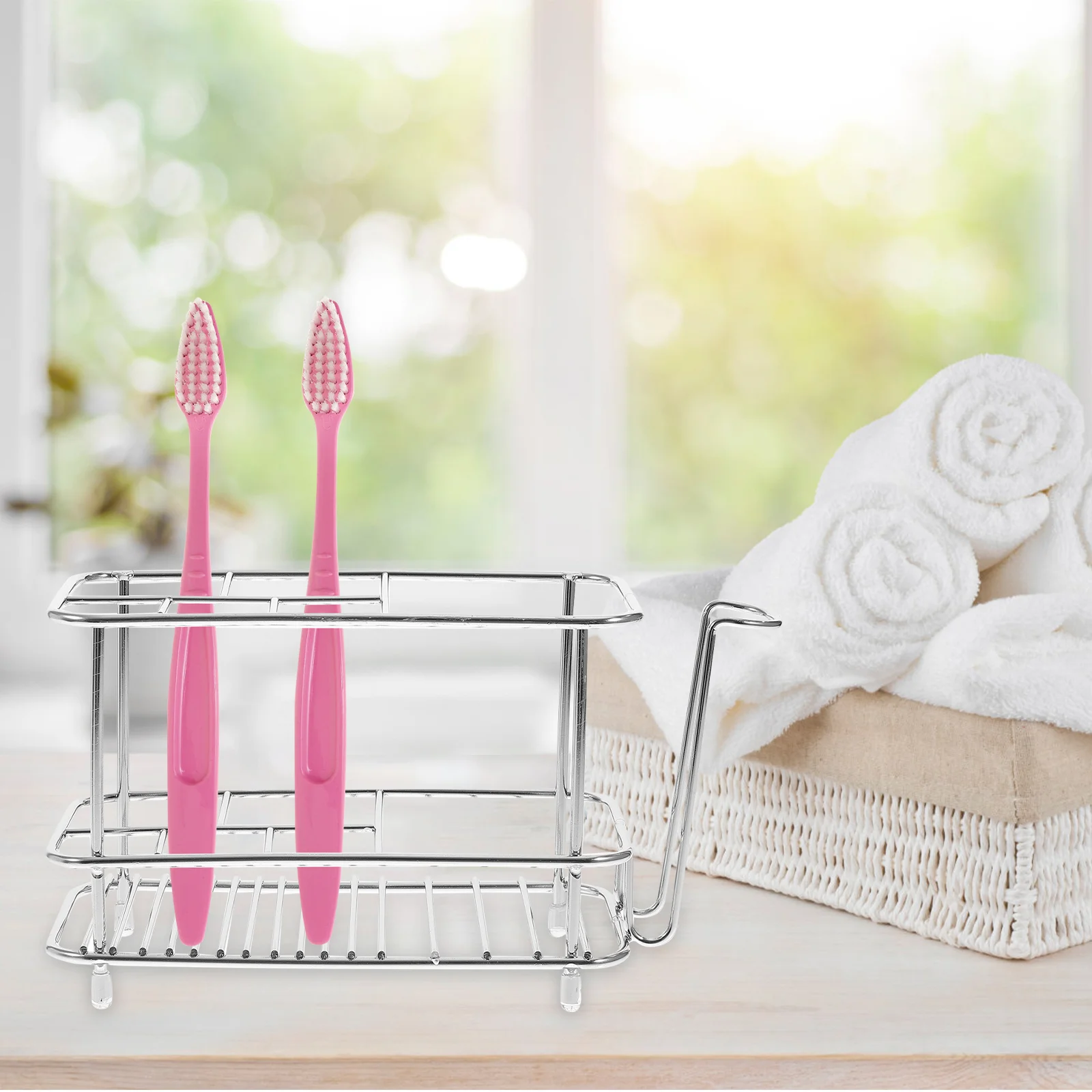 Stainless Steel Toothbrush Holder Storage Rack Shower Table Bracket Organizer Shelf Bathroom