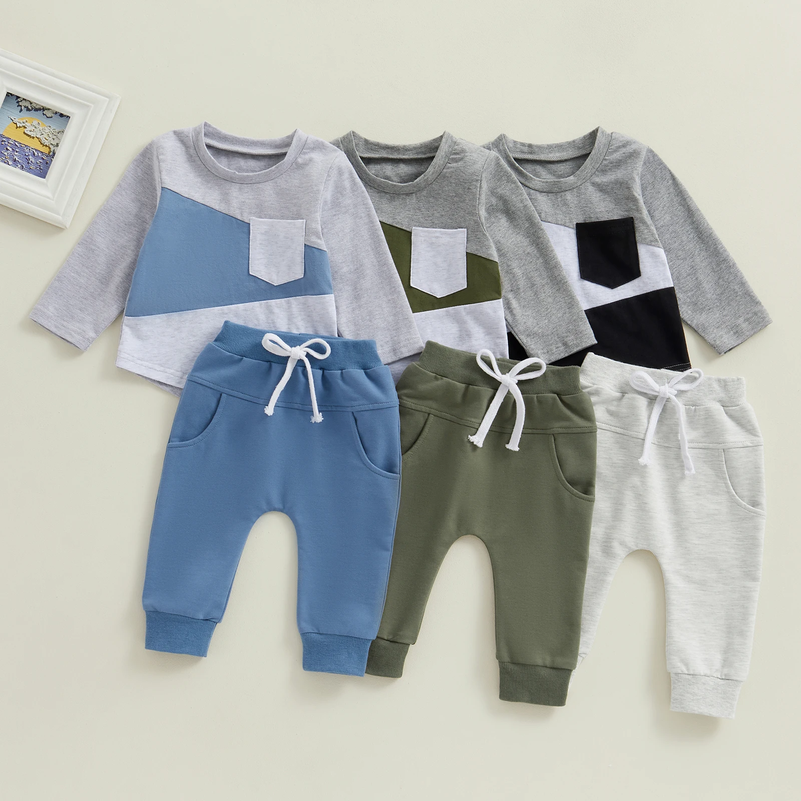 FOCUSNORM 03Y Infant Baby Boy Clothes Sets Color Patchwork Long Sleeve