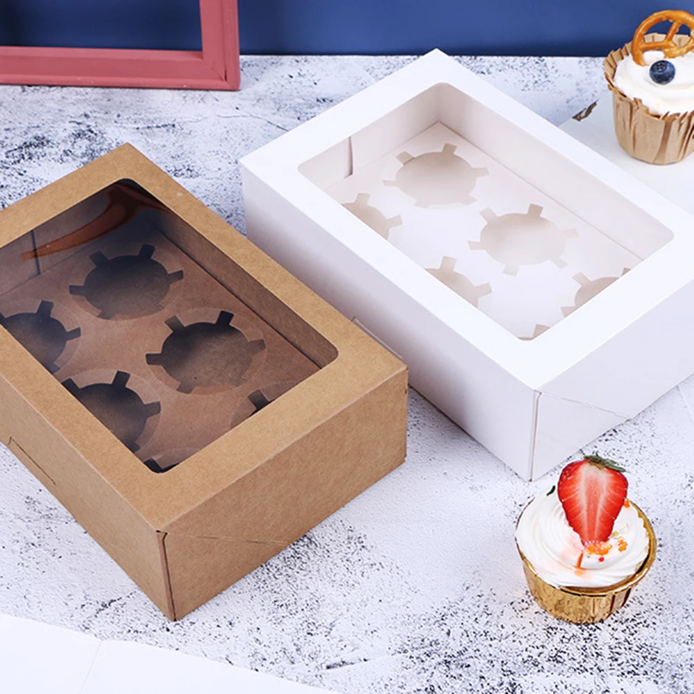 Portable Cardboard Cupcake Boxes And Packaging Cup Cake Box With Window Container Muffin Box With Insert