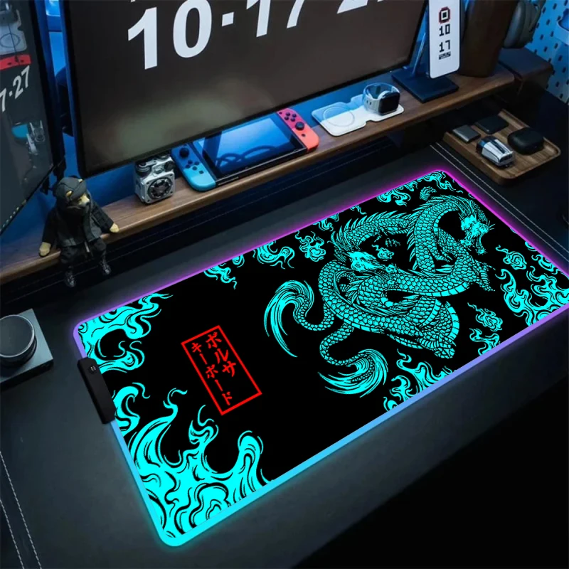 

XL RGB Gaming Cool Mouse Pad Dragon Desk Mat HD Black Gamer Accessories LED Light Tiger Mousepad PC Computer Carpet With Backlit