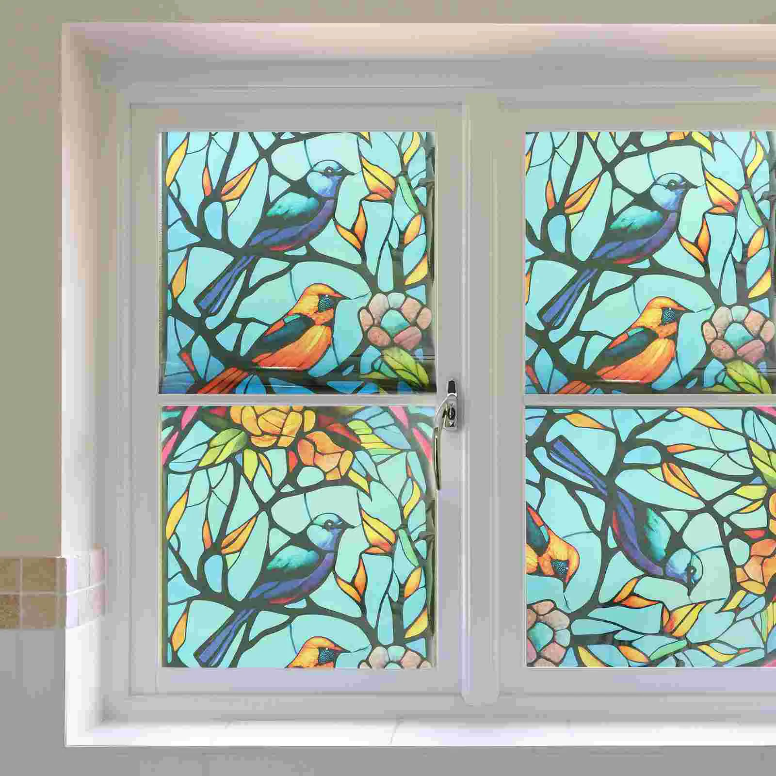 

Birds and Green Plants Stickers DIY Window Decal Cartoon Flower Butterflies Removable Pvc Cling for Home