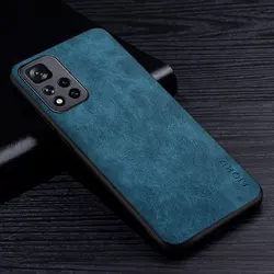 Premium PU Leather Scratch-Resistant Solid Color Phone Case for Note 11 Pro Plus 5G (Dark Blue)