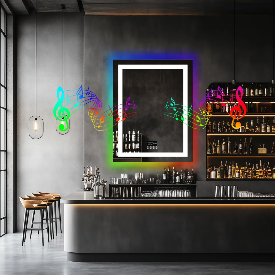 LUVODI LUVODI 28x36 inch LED Lighted Bathroom Mirror with Bluetooth Speakers High-end Washroom RGB Vanity Mirror with Date Time