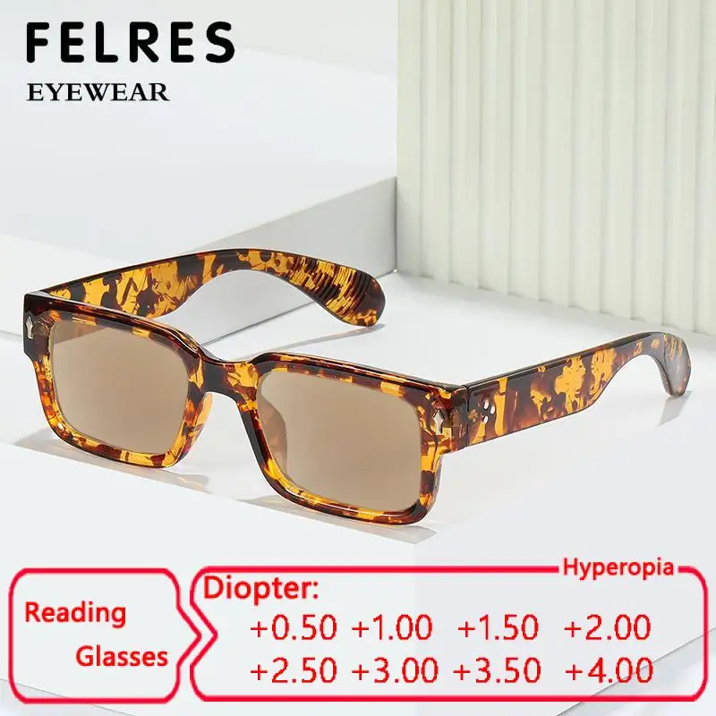 Trend Quadratische getönte Lesebrille Männer Frauen UV-Schutz Outdoor Schatten Sonnenbrille Persönlichkeit Presbyopie Leser +1,0 bis +4,0