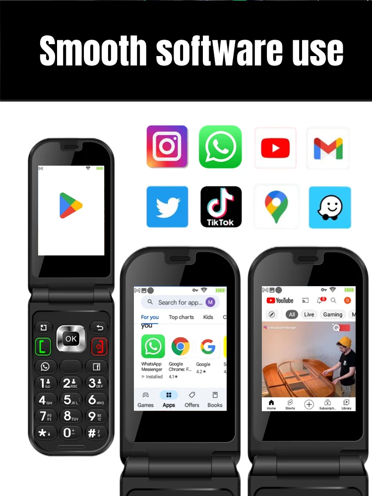 New Model Q3 4G Android 8 MTK 6739 Touch Screen 1450mAh Flip Smart Phone WiFi 2.8 Inch 3GB 32GB Version 4