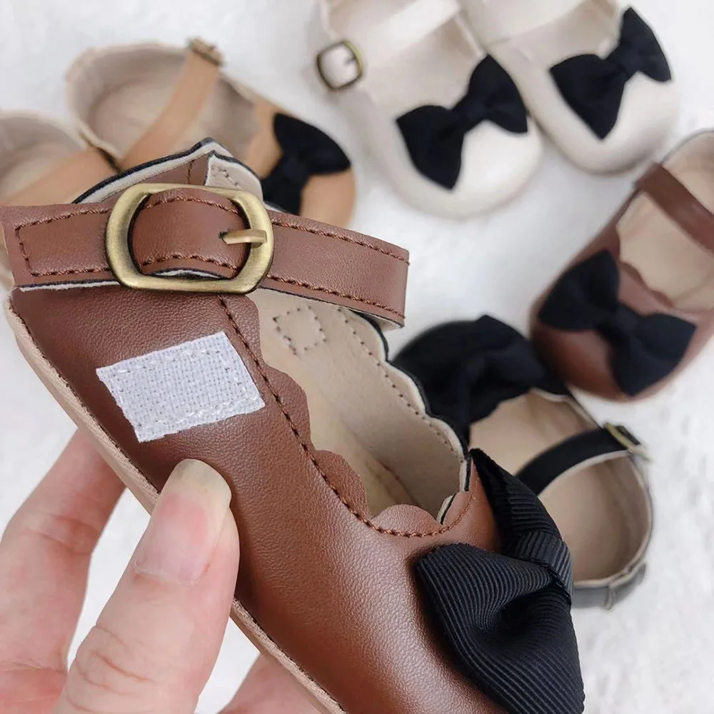 Korean Butterfly Knot Leather Shoes First Walkers Soft Soled Bow Princess Shoes Moccasins Crib From 0 To 12 Months