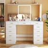 Vanity Desk with Mirror and Lights, 47.2" Makeup Vanity with 11 Storage Drawers and Hidden Storage Shelves, White Vanity with Ch 1